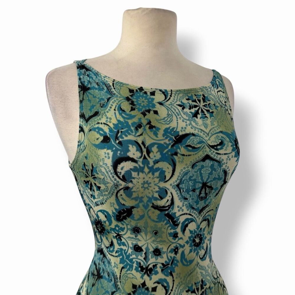 VTG Charlotte Russe Y2K Boho Medallion Boatneck Tank Top Green Blue Large - Picture 2 of 11